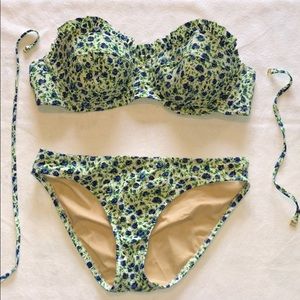 J Crew Blue/Green Floral Bikini
